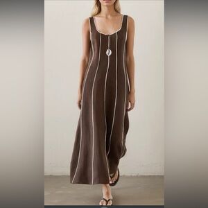 Massimo Dutti Brown and White Linen Dress - Size M